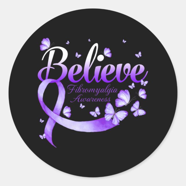 Fibromyalgia Awareness Butterfly 1  Classic Round Sticker (Front)