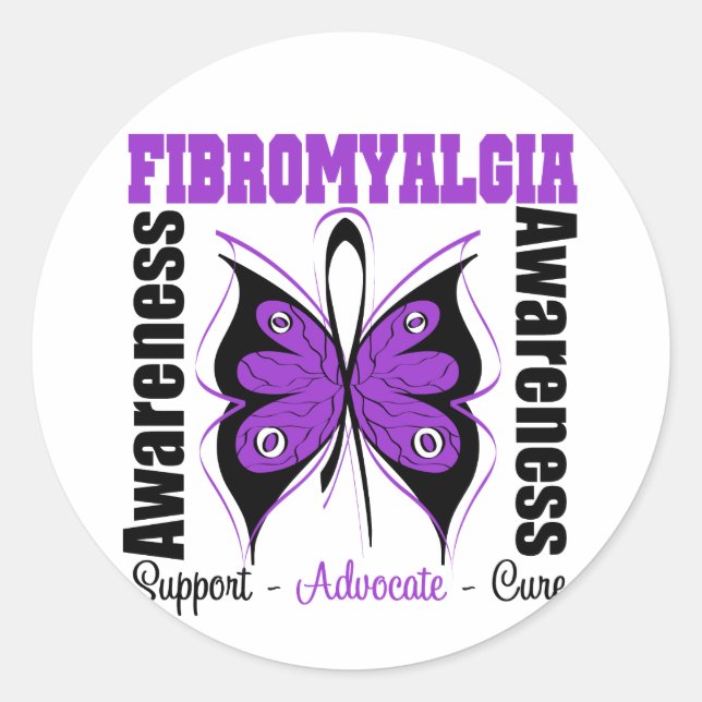 Fibromyalgia Awareness Butterfly Classic Round Sticker (Front)