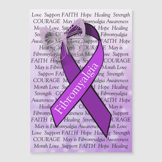 Fibromyalgia Awareness Butterfly Ribbon Magnet (Front)