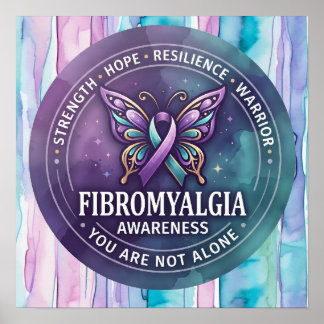 Fibromyalgia Awareness Butterfly Ribbon Poster