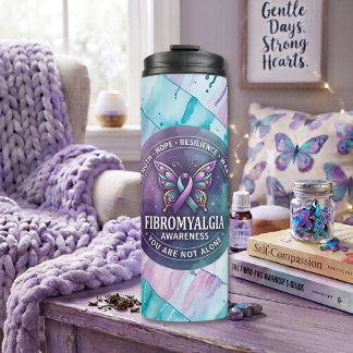 Fibromyalgia Awareness Butterfly Ribbon Thermal Tumbler