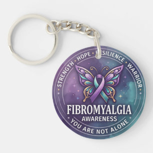 Fibromyalgia Awareness Butterfly Ribbon Warrior Key Ring