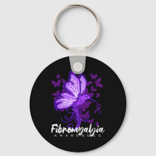 Fibromyalgia Awareness Hummingbird Holding Purple Key Ring
