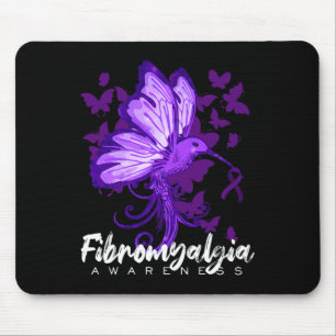 Fibromyalgia Awareness Hummingbird Holding Purple Mouse Mat