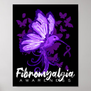Fibromyalgia Awareness Hummingbird Holding Purple  Poster