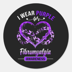 Fibromyalgia Awareness I Wear Purple Butterfly Hea Classic Round Sticker