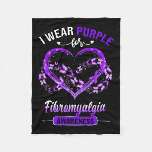 Fibromyalgia Awareness I Wear Purple Butterfly Hea Fleece Blanket