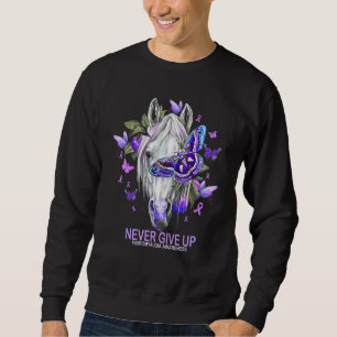 Fibromyalgia Awareness Never Give up Horse Purple Sweatshirt
