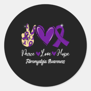 Fibromyalgia Awareness Peace Love Hope Purple Ribb Classic Round Sticker