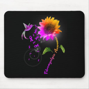 Fibromyalgia Awareness Purple Sunflower Hummingbir Mouse Mat