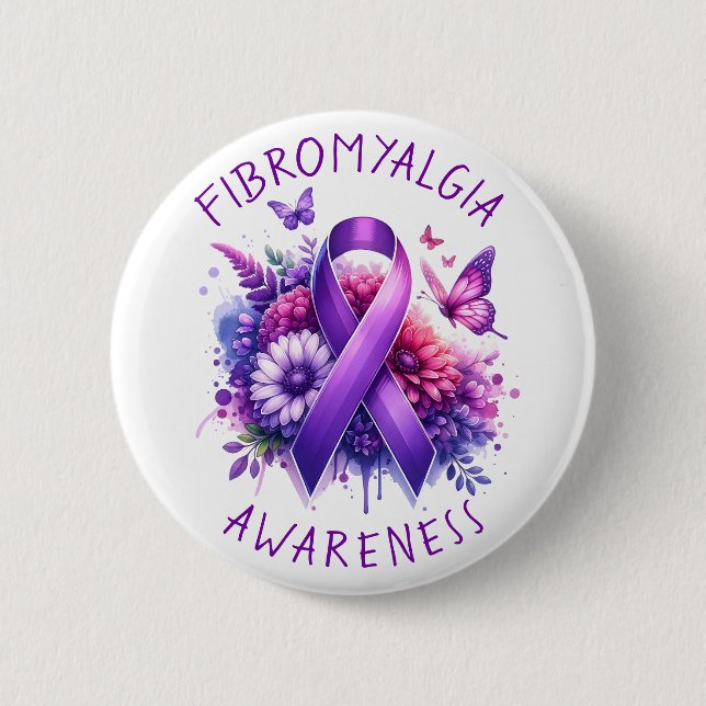 Fibromyalgia Awareness Ribbon 6 Cm Round Badge (Front)