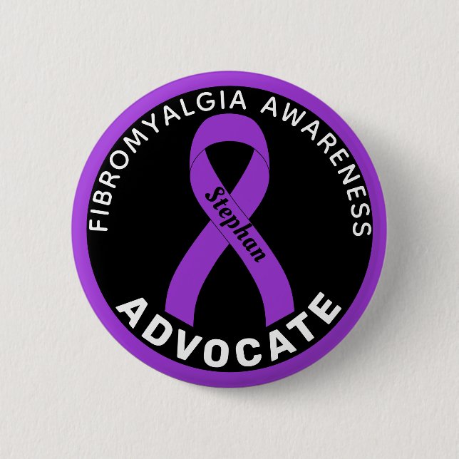 Fibromyalgia Awareness Ribbon Black Button (Front)