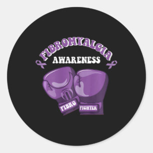 Fibromyalgia Awareness Ribbon Boxing Gloves Fibro Classic Round Sticker