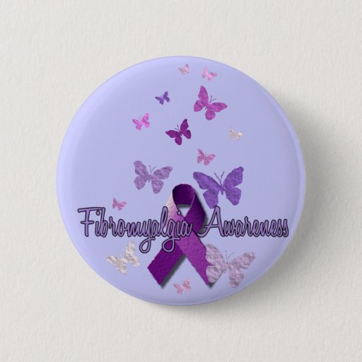 Image of Fibromyalgia Awareness (ribbon & butterflies) 6 Cm Round Badge