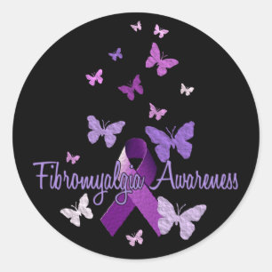 Fibromyalgia Awareness (ribbon & butterflies) Classic Round Sticker