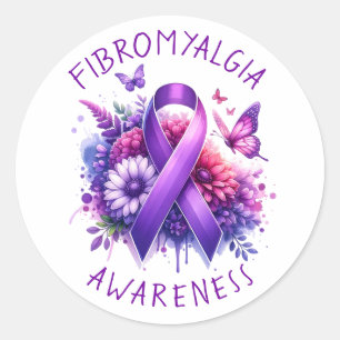 Fibromyalgia Awareness Ribbon Classic Round Sticker