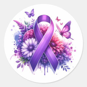 Fibromyalgia Awareness Ribbon Classic Round Sticker