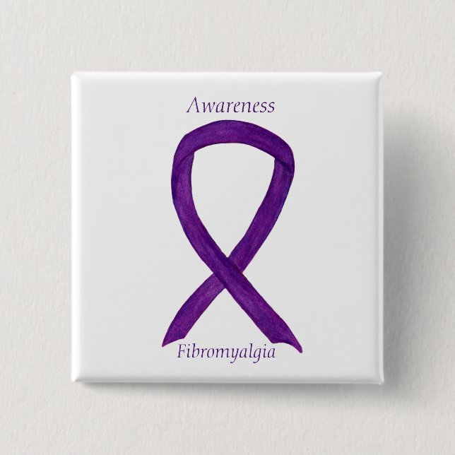 Fibromyalgia Awareness Ribbon Custom Art Pin (Front)