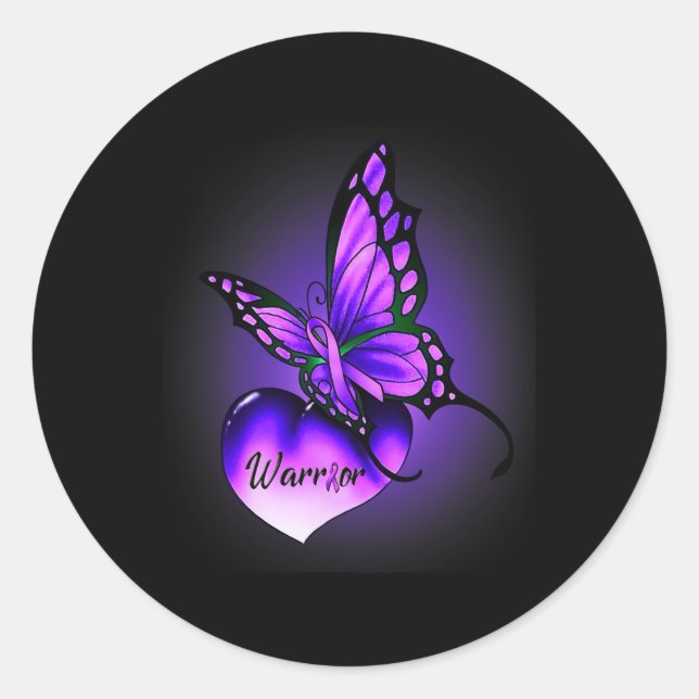 Fibromyalgia Awareness Warrior Purple Ribbon Butte Classic Round Sticker (Front)