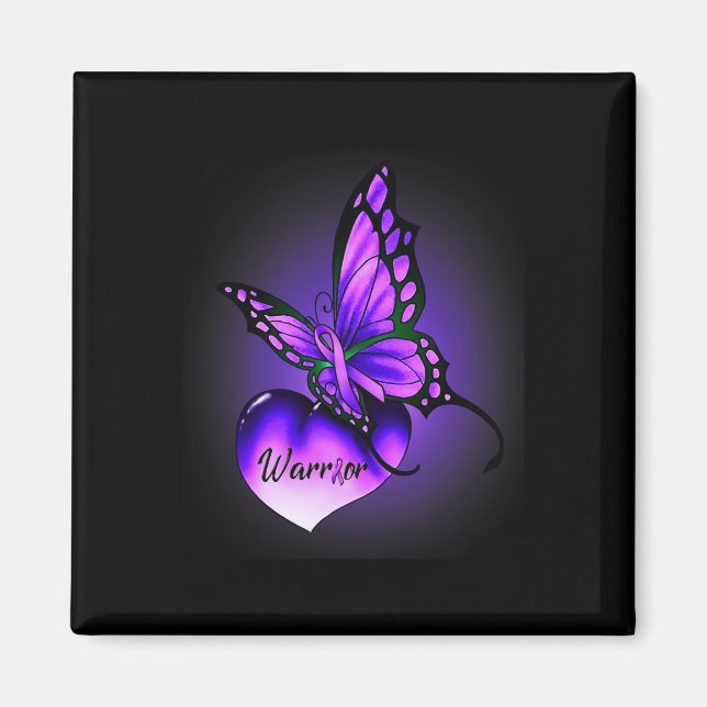 Fibromyalgia Awareness Warrior Purple Ribbon Butte Magnet (Front)