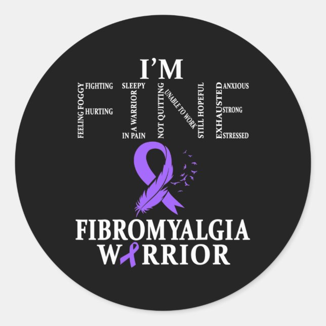 Fibromyalgia Awareness Warrior Support Purple Ribb Classic Round Sticker (Front)