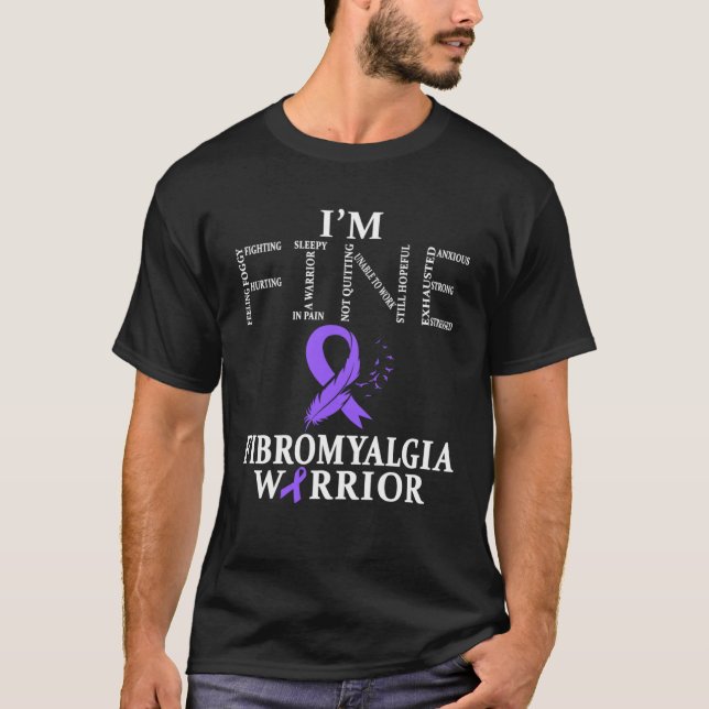 Fibromyalgia Awareness Warrior Support Purple Ribb T-Shirt (Front)