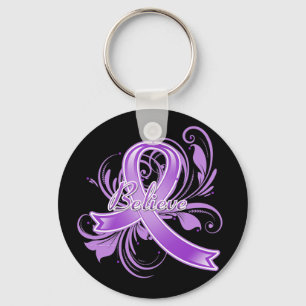 Fibromyalgia Believe Flourish Ribbon Key Ring