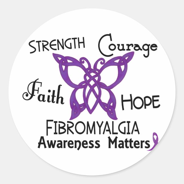 Fibromyalgia Celtic Butterfly 3 Classic Round Sticker (Front)