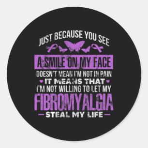 Fibromyalgia Fibro Warrior Purple Ribbon Butterfly Classic Round Sticker