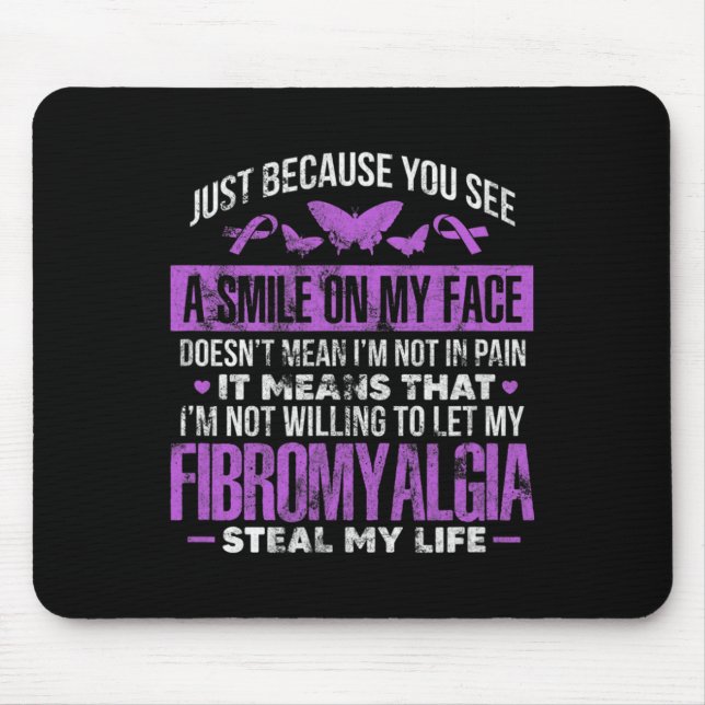 Fibromyalgia Fibro Warrior Purple Ribbon Butterfly Mouse Mat (Front)