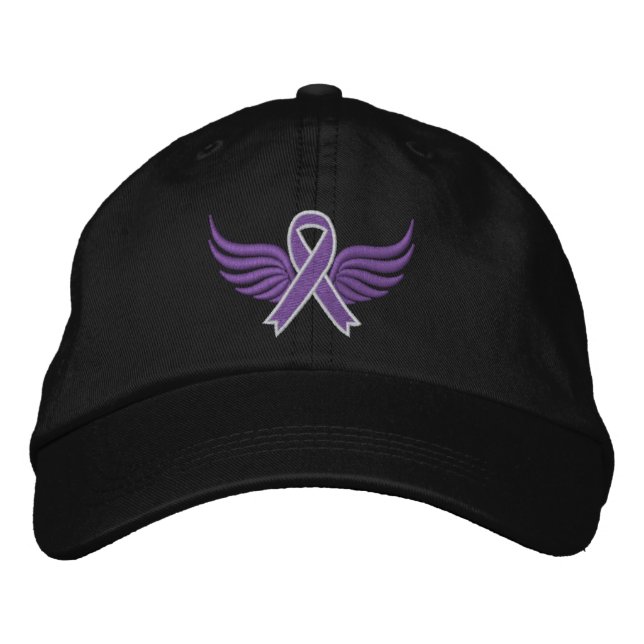 Fibromyalgia Ribbon Wings Embroidered Hat (Front)
