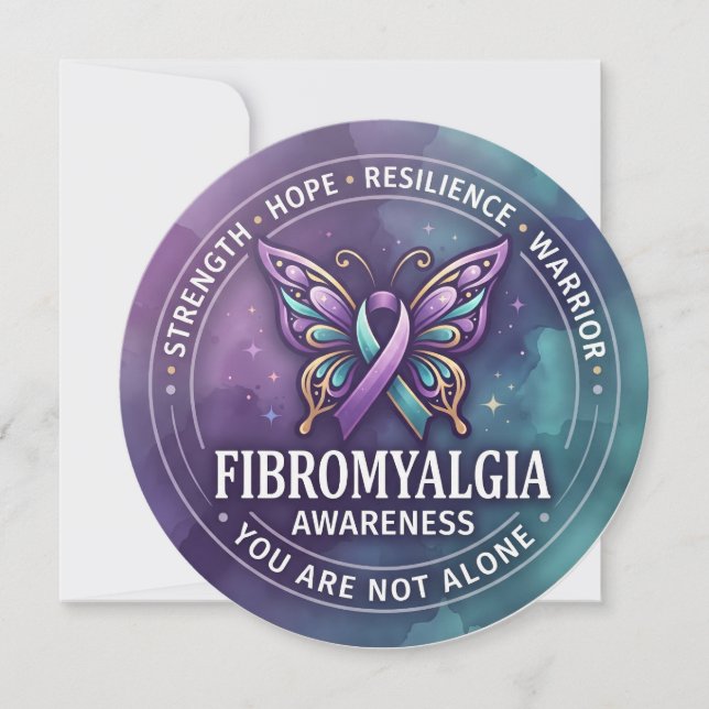 Fibromyalgia Support & Awareness Butterfly Ribbon  Card (Front)