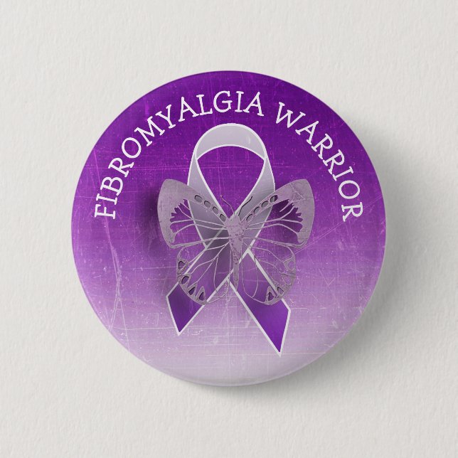 Fibromyalgia Warrior Purple Awareness Ribbon Butto 6 Cm Round Badge (Front)