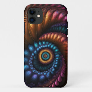 Fibronacci Fractal in Gold, Blue, and Fuchsia iPhone 11 Case