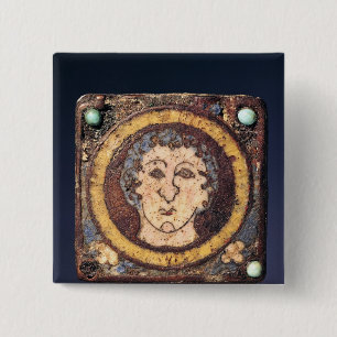 Fibula with the face of a young man 15 cm square badge