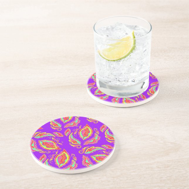 fichezazzle Neon Paisley Coaster (Side)