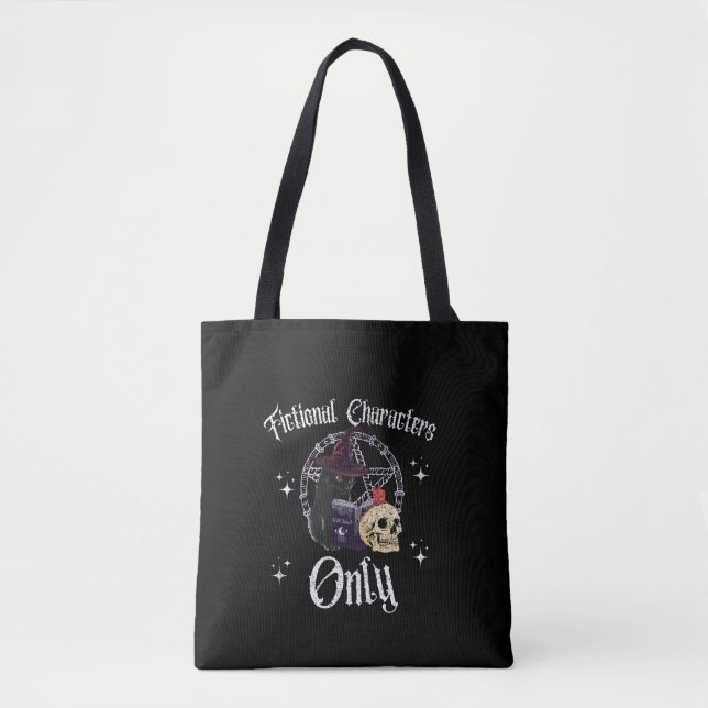 Fictional Characters Only Funny Cat Reading Spellb Tote Bag (Front)