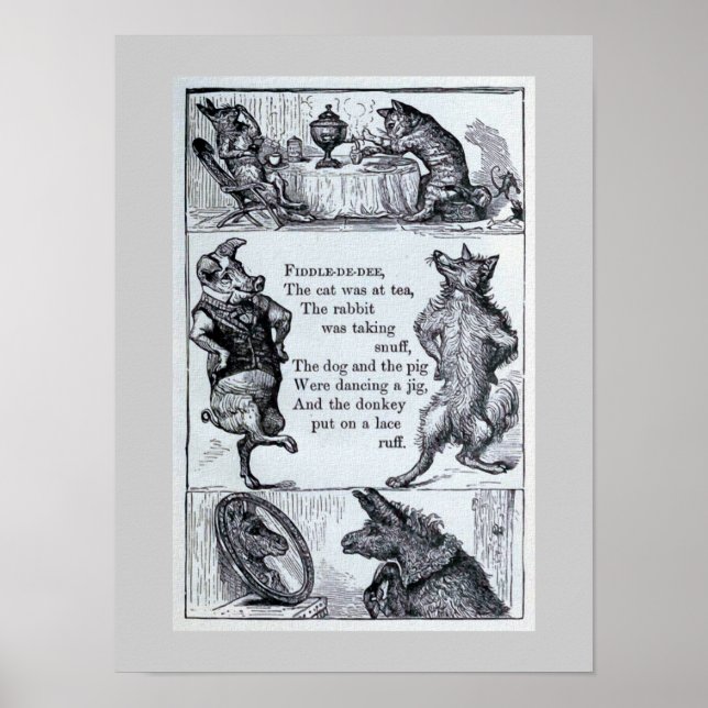 "Fiddle-de-dee" Vintage Animal Illustration Poster (Front)