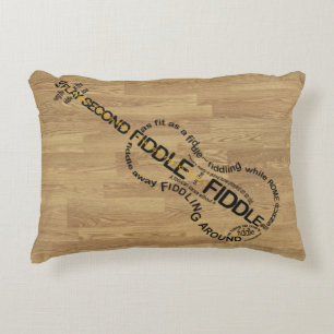 Fiddle Expressions Word Art Violin Shape Wood Look Decorative Cushion