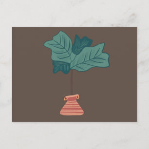 Fiddle Fig Tree Green Potted Plant Illustration Postcard