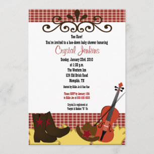 Fiddle, Hat & Boots 5x7 Baby Shower Invitation