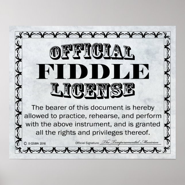 Fiddle License Poster (Front)