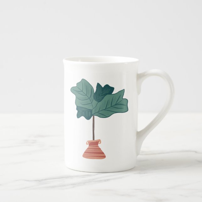 Fiddle Tree Plant Illustration House Greenery Bone China Mug (Right)
