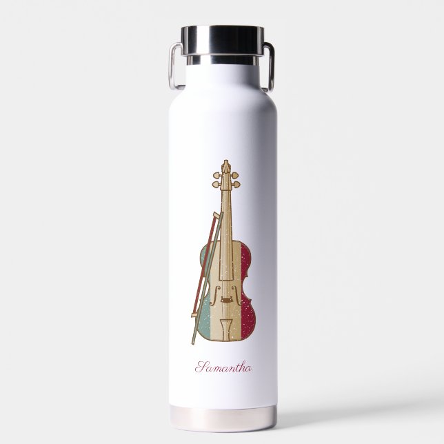 Fiddle Whisperer Vintage Violin Personalised Music Water Bottle (Front)