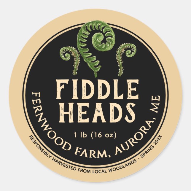 Fiddlehead Fern Black Kraft Forage Wild  Classic Round Sticker (Front)