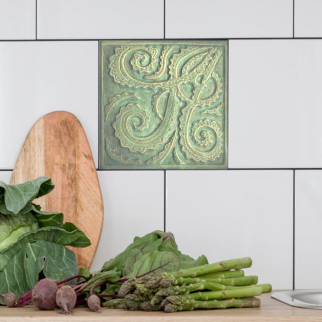  Fiddlehead fern Green Ceramic Tile (Green Fiddlehead fern tile shown on a kitchen backsplash)