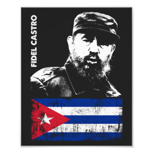 Fidel Castro Cuba Revolution Cuban Flag Photo Print