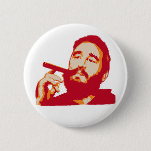 Fidel Castro with Cigar Portrait Button