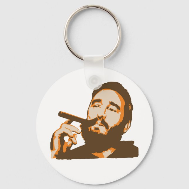 Fidel Castro with Cigar Portrait Keychain (Front)