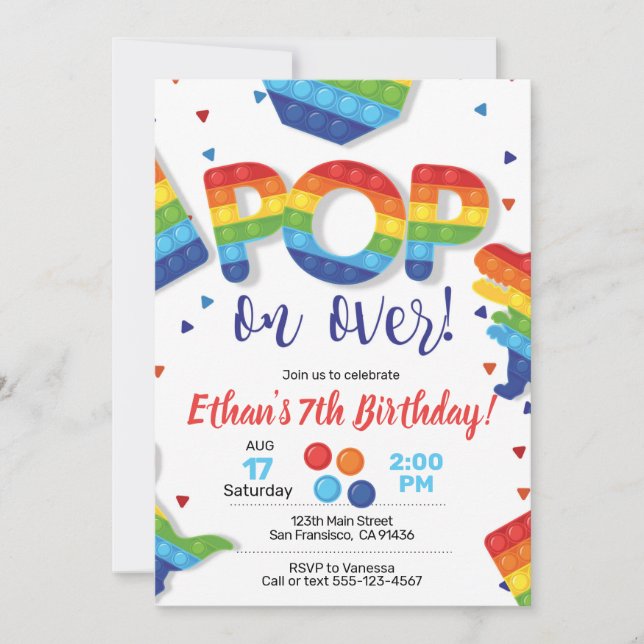 Fidget toy, Pop it, Fidget Invitation with Pop It (Front)